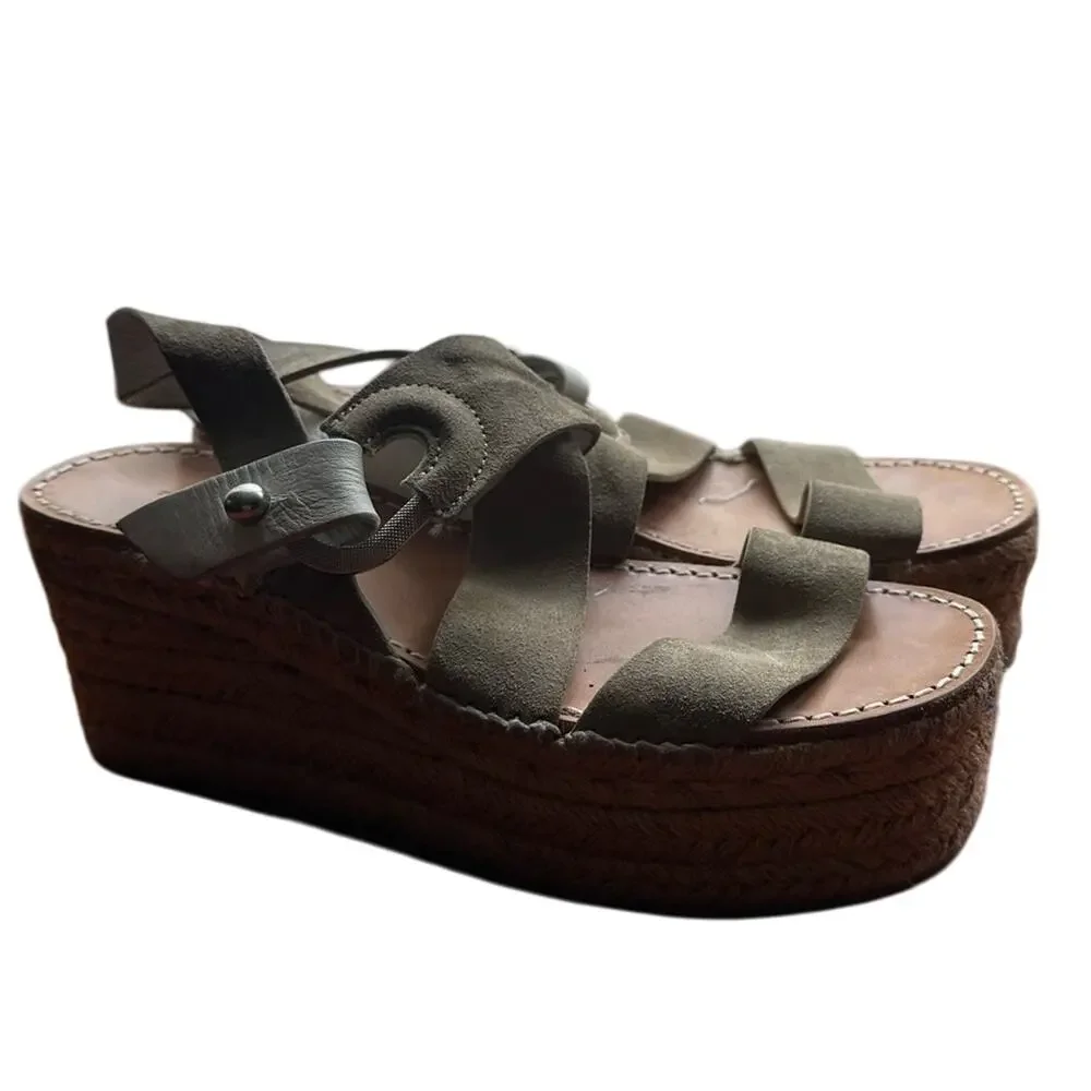 Rag & Bone August Espadrille - Suede Leather Platform‎ Sandal Light Sand 39 9